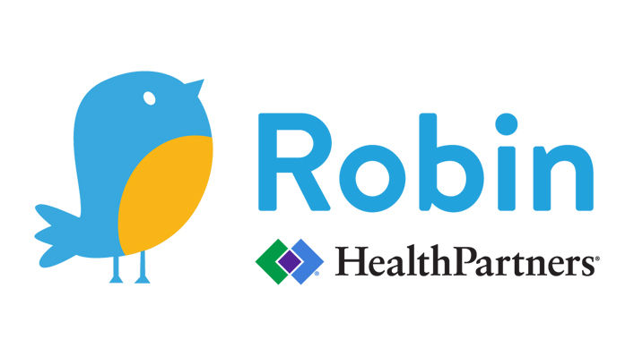 A cute cartoon bird appears next to the Robin with HealthPartners logo