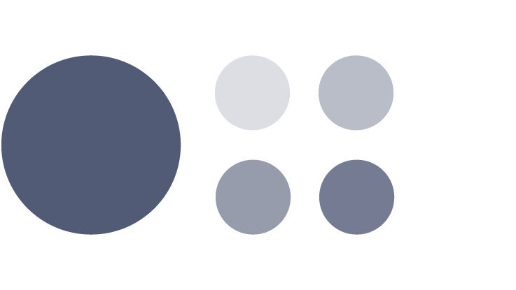 A large blue-gray circle paired with smaller, lighter circles