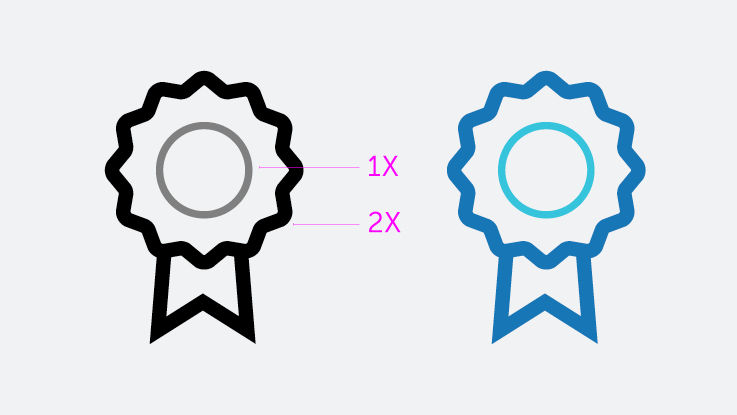 Examples of an icon in black and white and color, showing the different line weights.