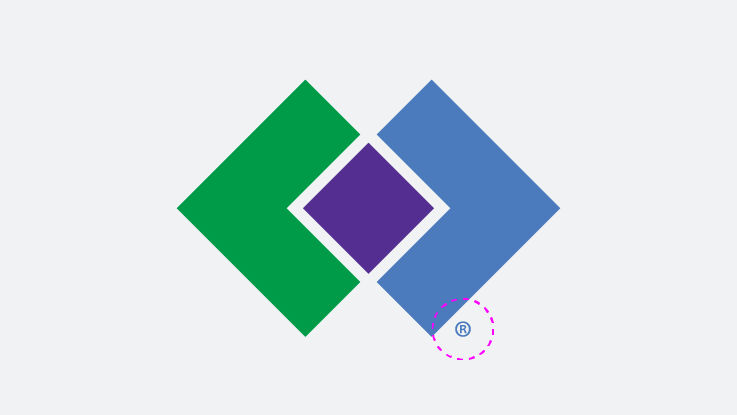 Infographic of the logomark with the ® (registered trademark) symbol circled.