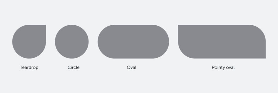 The four content containers are teardrop, circle, oval and pointy oval.