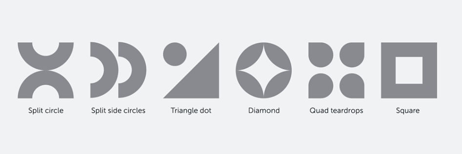 Shapes that are used less often include the split circle, split side circles, triangle dot, diamond, quad teardrops and square.