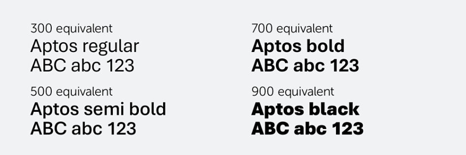 Aptos bold and Aptos regular font examples