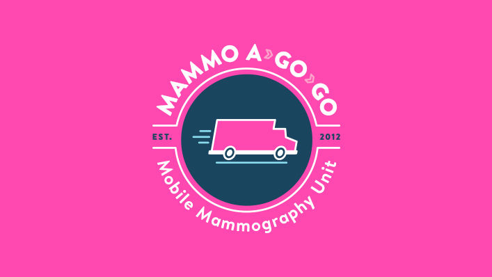 Mammo a Go Go logo on a pink background