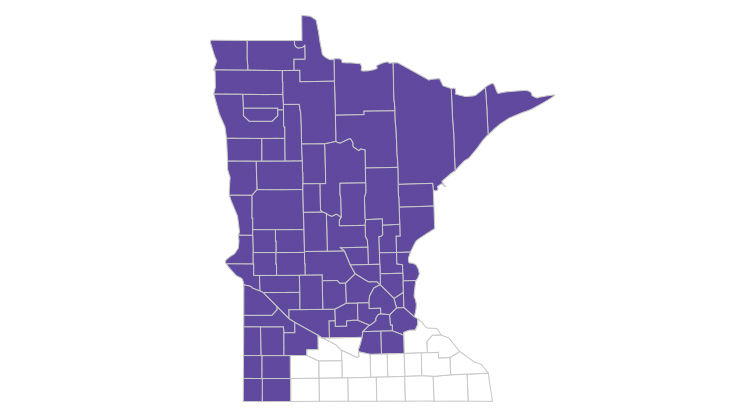 Our Medicare Advantage plans are available in these Minnesota counties: Aitkin, Anoka, Becker, Beltrami, Benton, Big Stone, Carlton, Carver, Cass, Chippewa, Chisago, Clay, Clearwater, Cook, Crow Wing, Dakota, Douglas, Grant, Hennepin, Hubbard, Isanti, Itasca, Kanabec, Kandiyohi, Kittson, Koochiching, Lac qui Parle, Lake, Lake of the Woods, Le Sueur, Lincoln, Lyon, Mahnomen, Marshall, McLeod, Meeker, Mille Lacs, Morrison, Murray, Nobles, Norman, Otter Tail, Pennington, Pine, Pipestone, Polk, Pope, Ramsey, Red Lake, Redwood, Renville, Rice, Rock, Roseau, Scott, Sherburne, Sibley, St. Louis, Stearns, Stevens, Swift, Todd, Traverse, Wadena, Washington, Wilkin, Wright and Yellow Medicine.