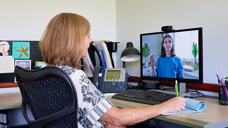 An eating disorder therapist during a video visit.
