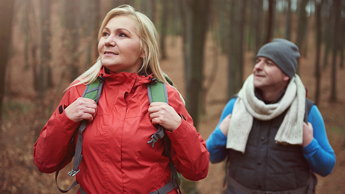 Couple hiking in woods