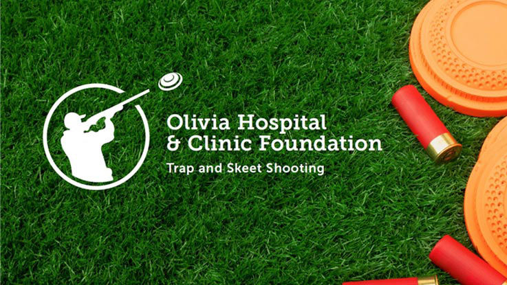 Image of grass with trap shooting equipment and a logo that reads “Olivia Hospital & Clinic Foundation Trap and Skeet Shooting”.