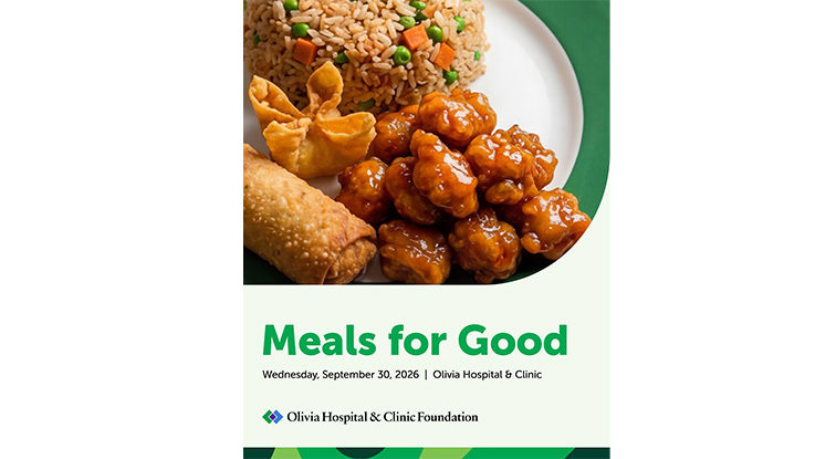 Image of orange chicken with the text “Meals for Good, September 27, 2026, Olivia Hospital and Clinic”